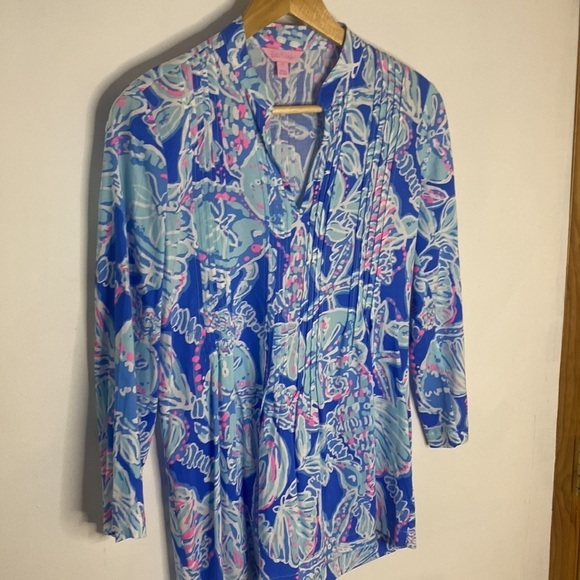 Lilly Pulitzer Sarasota Tunic Bay Blue Into the Deep Seashell Print - Picture 4 of 6